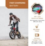 Ebikes for Adults,13Ah Battery 40-70Km Range,Hidoes B10 Fat Tire Electric Bike for Adults Up to 25Km/h, 60N·M Motor Electric Bicycle Retro E Bike,with Leather Bags,20" Offroad Tire - Image 3