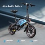 DYU D3F Electric Bike, 14" Portable E-bike, 36V 10AH Lithium Battery, 25KM/H & 60KM Range, 5H Fast Charge, 15° Climbing Ability,Dual Disc, Spring Shock Absorber, Unisex Adult - Image 2