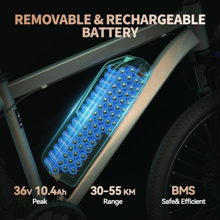 ESKUTE M100 Electric Bike, 27.5" Electric Mountain Bike, 250W Brushless Motor, 36V 10.4Ah Removable Battery, LED Display, E-MTB E-bike Electric Bicycle For Adults Men Women - Image 3