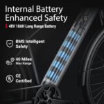 DYU Electric Bike, 27.5" Electric Bicycle with 7 Speed Shifting, Smart Urban E-Bike with 48V 10Ah Removable Battery, Center Smart Display, Adjustable Height, Dual Disc Brakes, Unisex Adults - Image 3